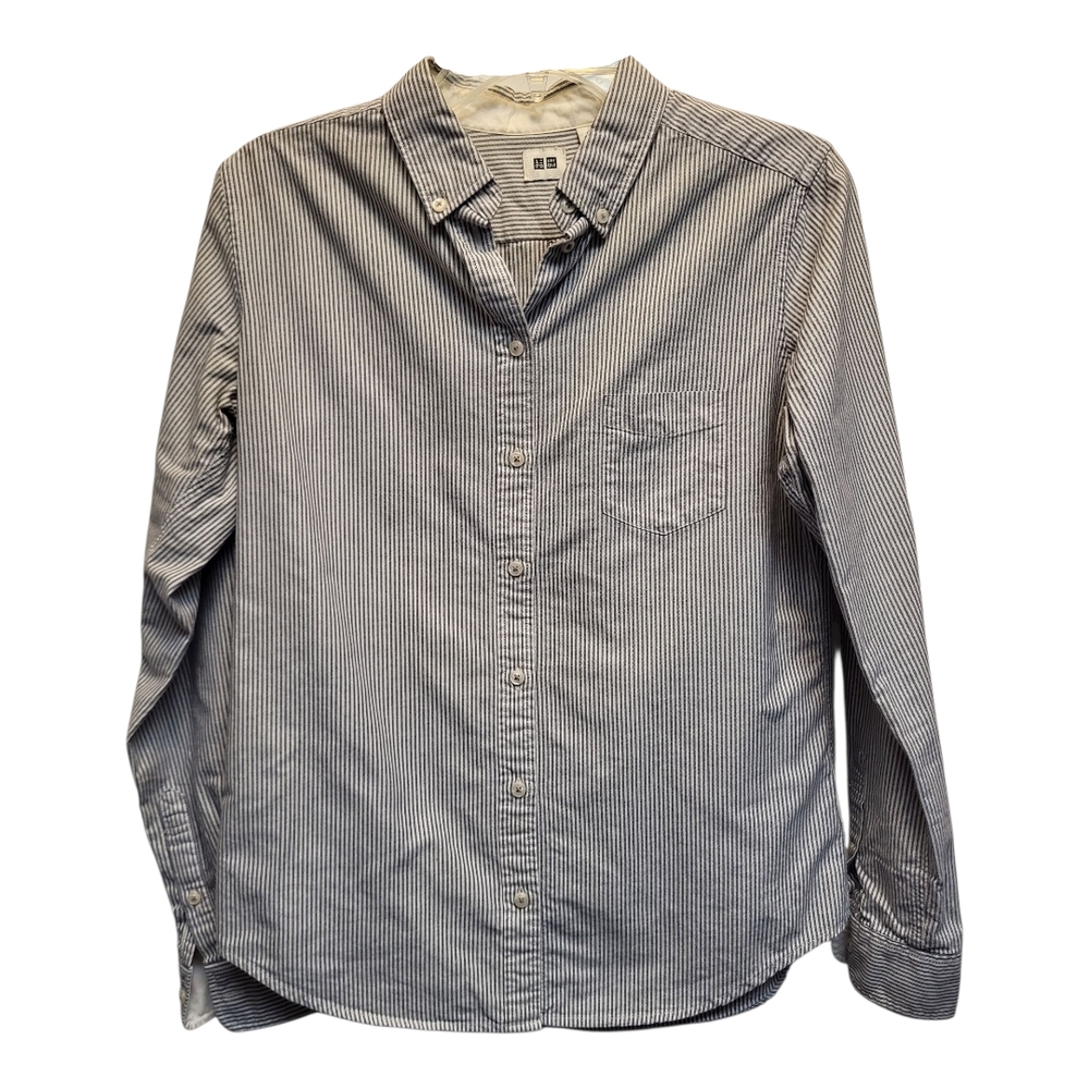 Uniqlo Blue and White Striped Button Down Shirt - Size S